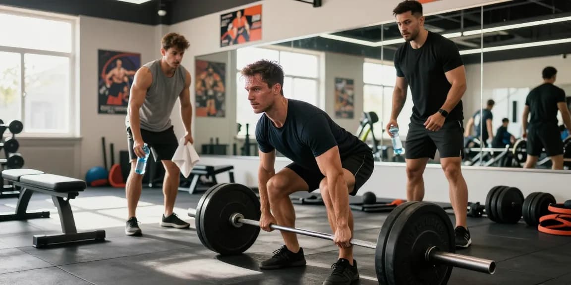Fitness enthusiast lifting weights in a gym showcasing Prime Pharma Steroids for muscle growth.