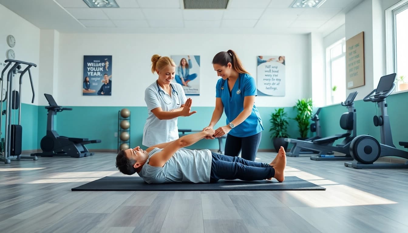 Engaging physiotherapy edmonton session showcasing a therapist helping a patient during rehabilitation.