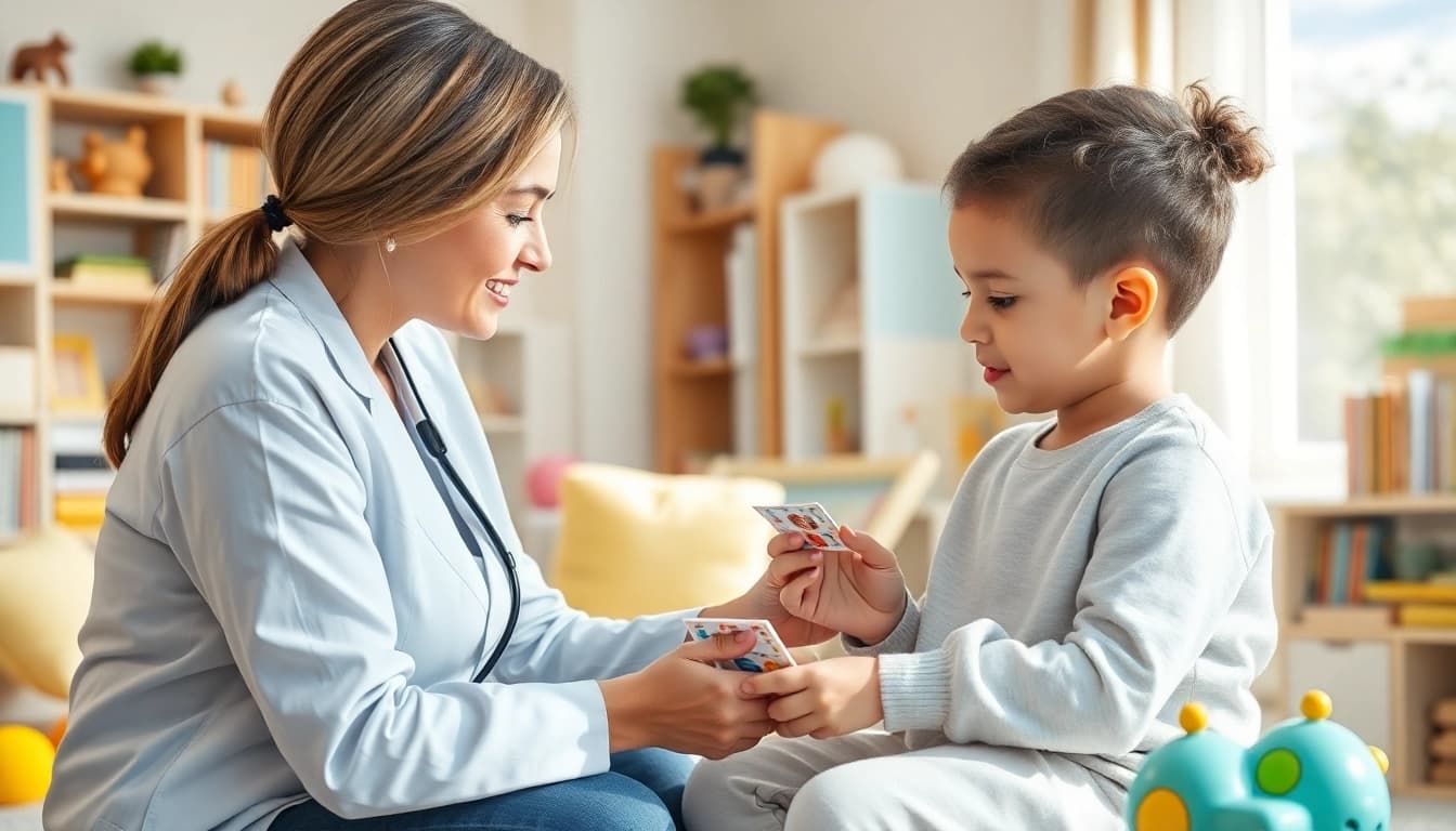 Child engaged in Autism Therapy session, illustrating a supportive environment with professional guidance.