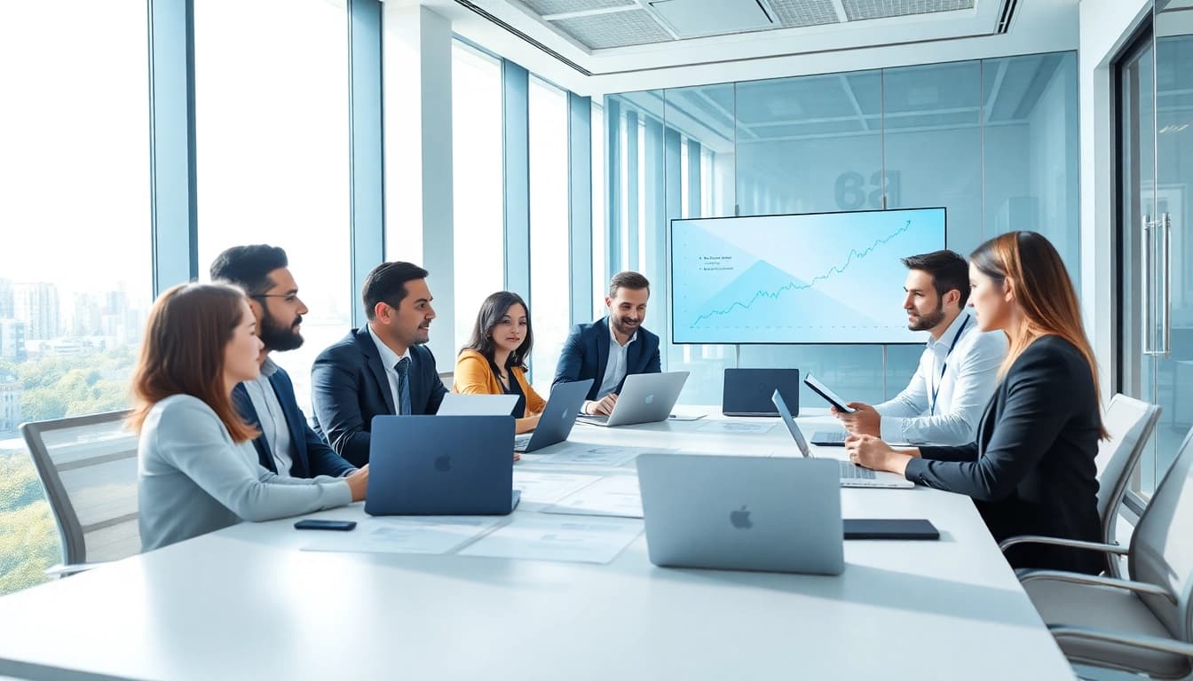 Discuss financial strategies in the merchant cash advance affiliate program during a business meeting.