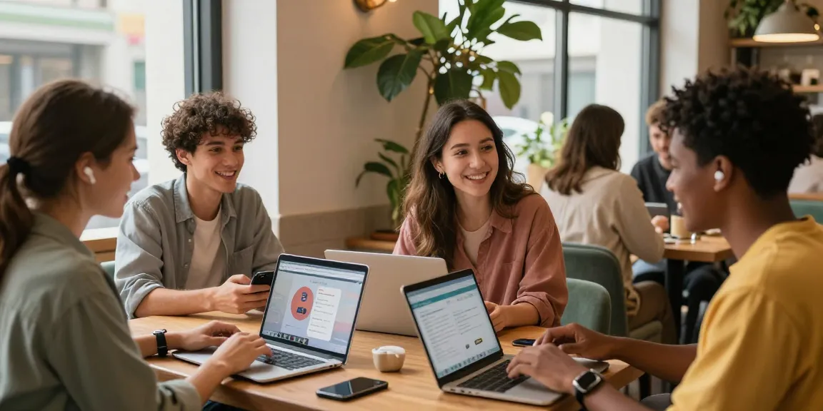 Singles using the HundRoses app in a cozy café, highlighting connections.