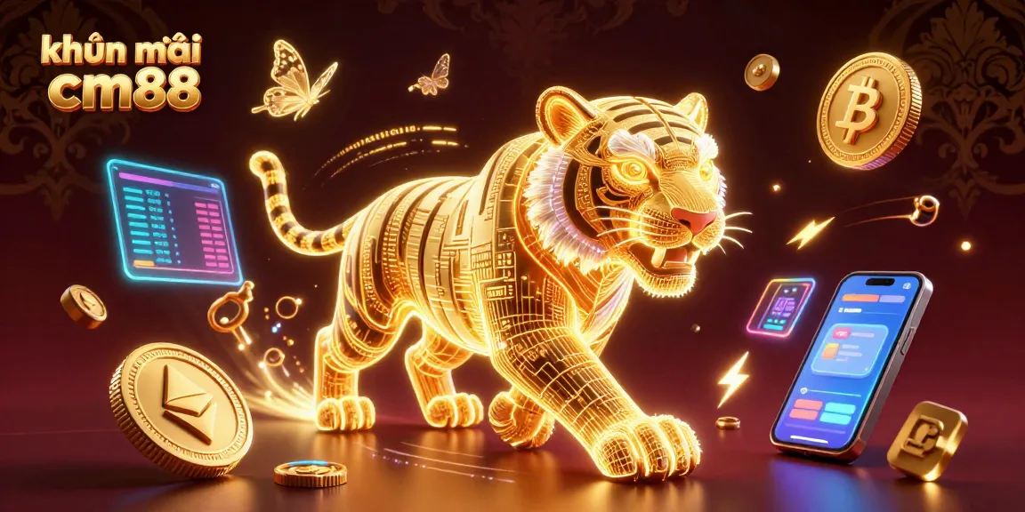 Experience the excitement of khuyến mãi cm88 with a vibrant 3D digital casino scene featuring neon elements.