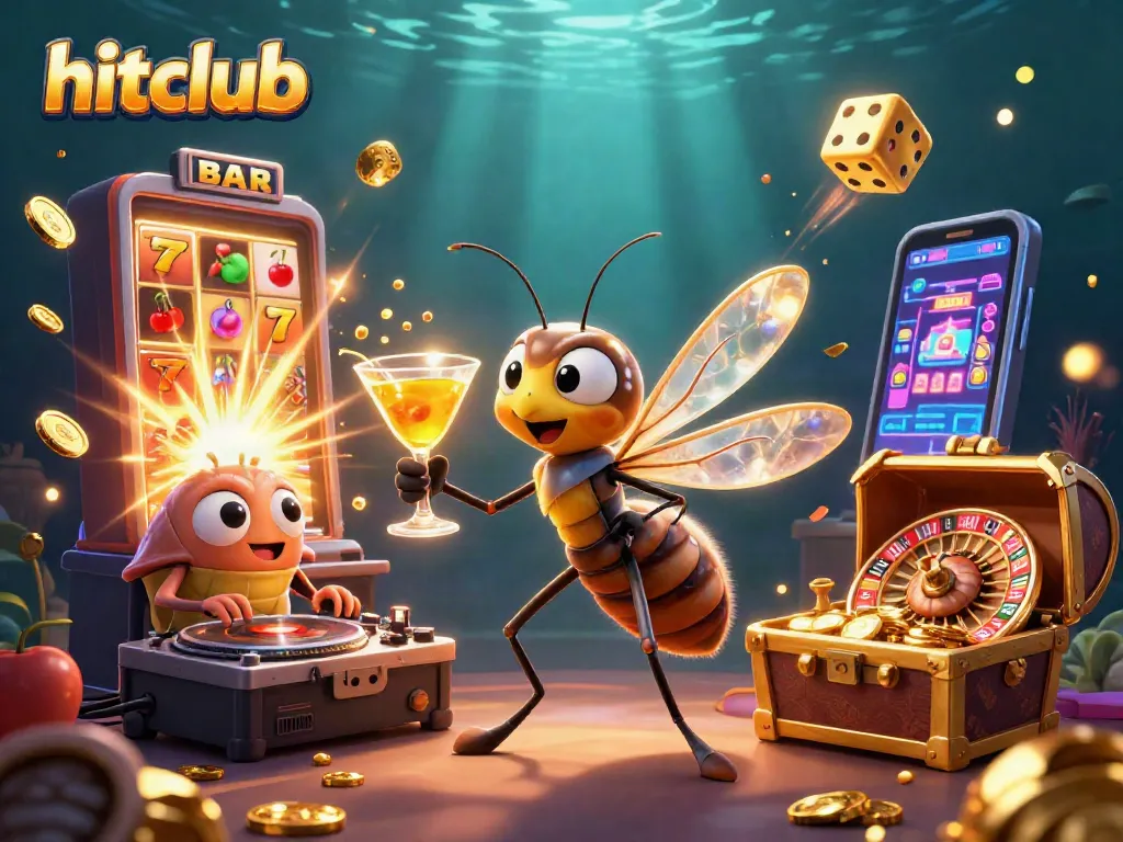 Experience hitclub's vibrant casino atmosphere with a dynamic illustration of a frozen mosquito mascot and thrilling gaming elements.