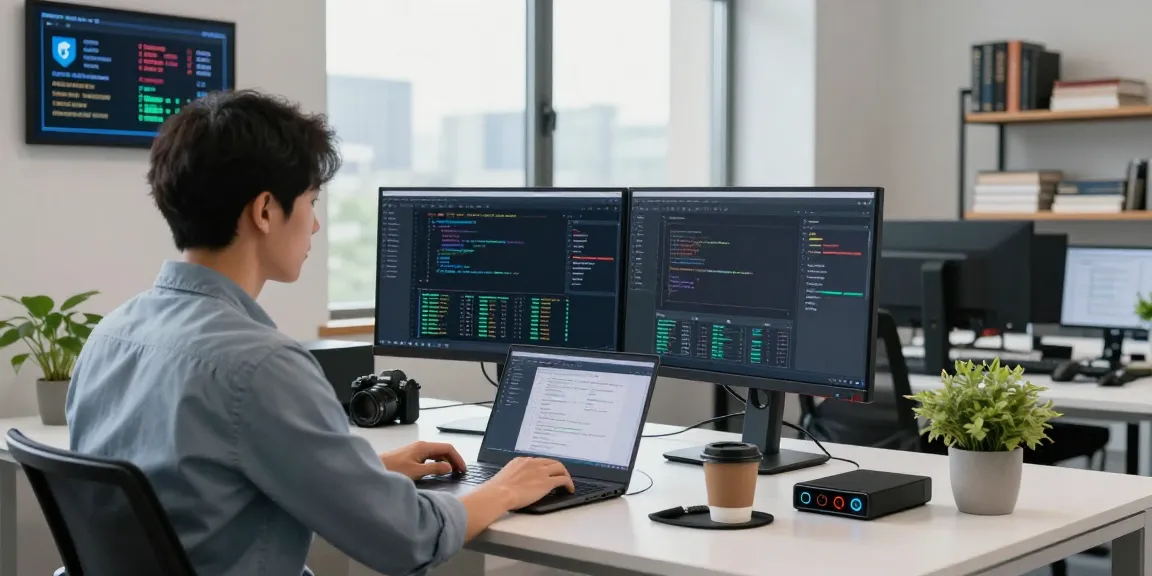 DevOps engineer UK optimising Linux server performance in a modern workspace, showcasing technology and efficiency.