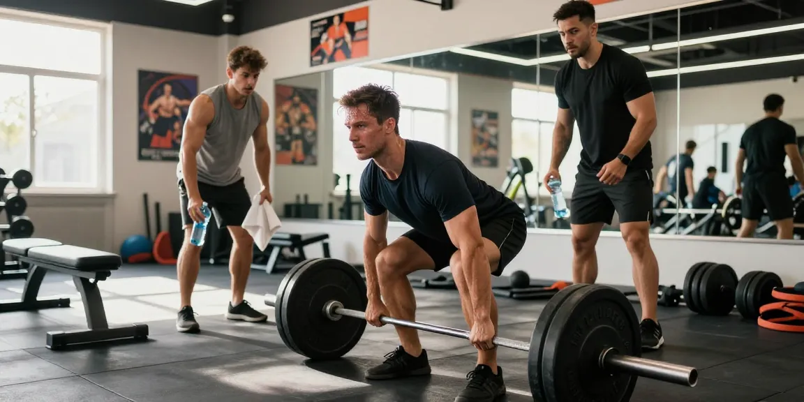 Fitness enthusiast lifting weights in a gym showcasing Prime Pharma Steroids for muscle growth.