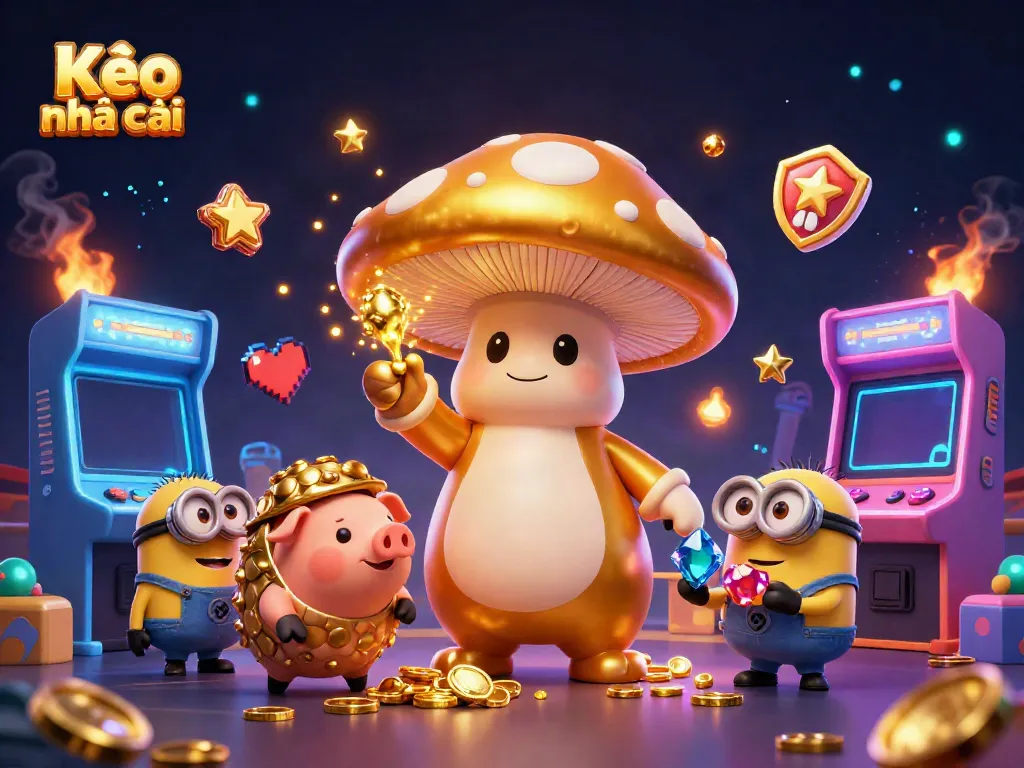 Place bets with Kèo nhà cái as whimsical characters and gold magic bring luck in this vibrant casino scene.