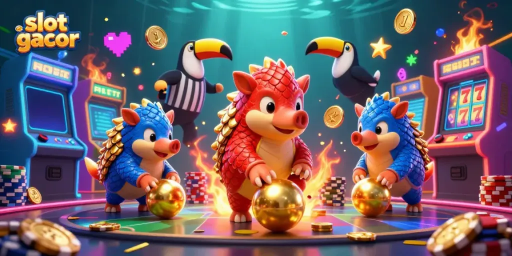 Experience the thrill of slot gacor with rival pangolins in a vibrant casino scene.