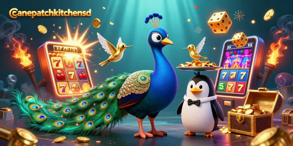 Experience thrilling gameplay at canepatchkitchensd with vibrant casino symbols and animated characters.
