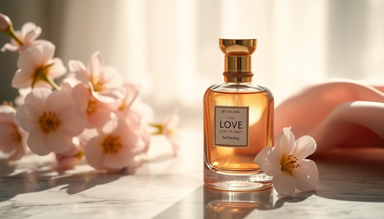 Find the exquisite by kilian love don't be shy in an elegant setting with floral accents.