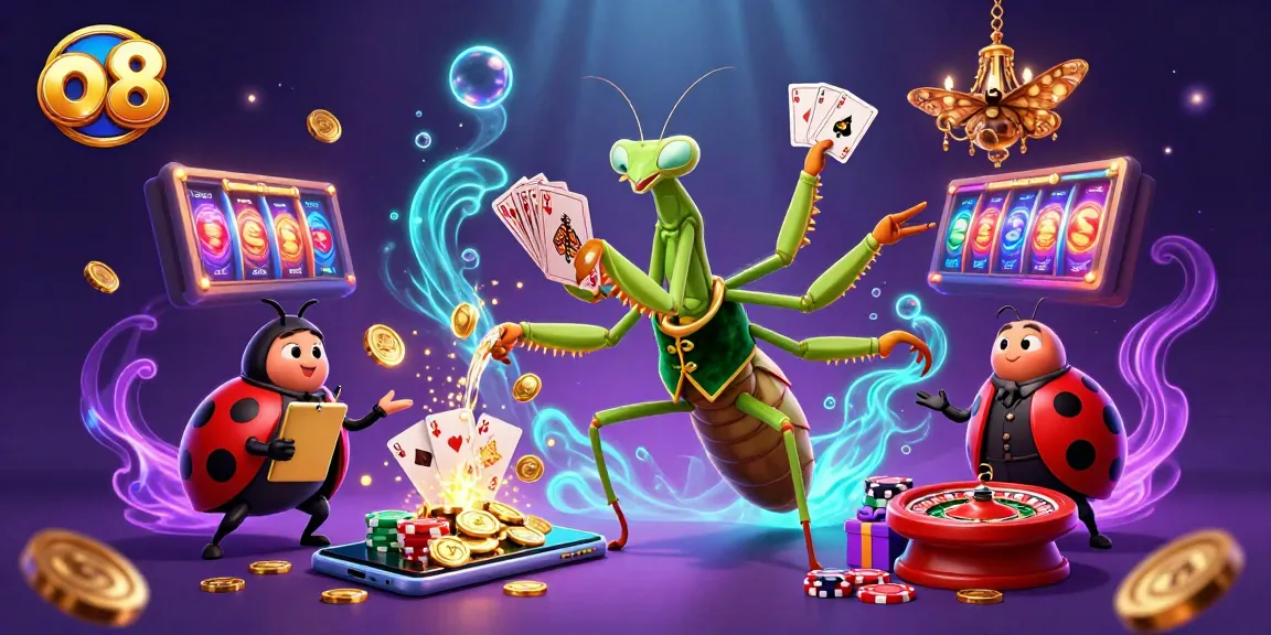 Engage in thrilling casino action with o8, as colorful slot games and gold coins enhance the experience.