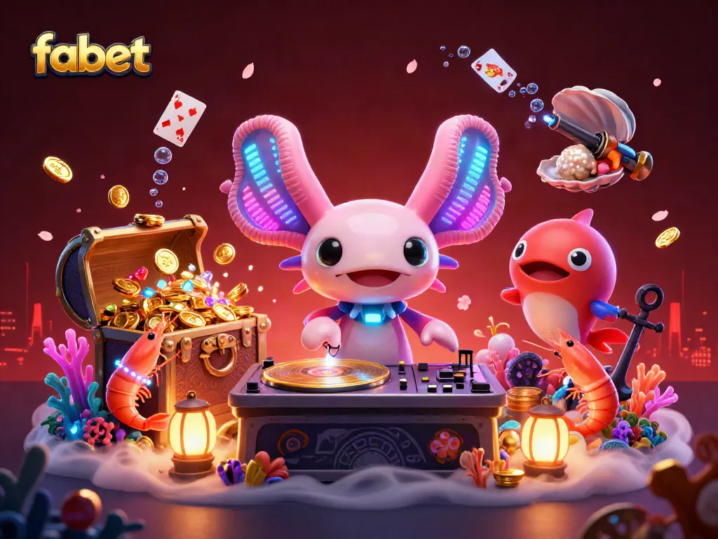 Join the fun at fabet with a vibrant underwater casino scene featuring lively characters and playful gambling elements.