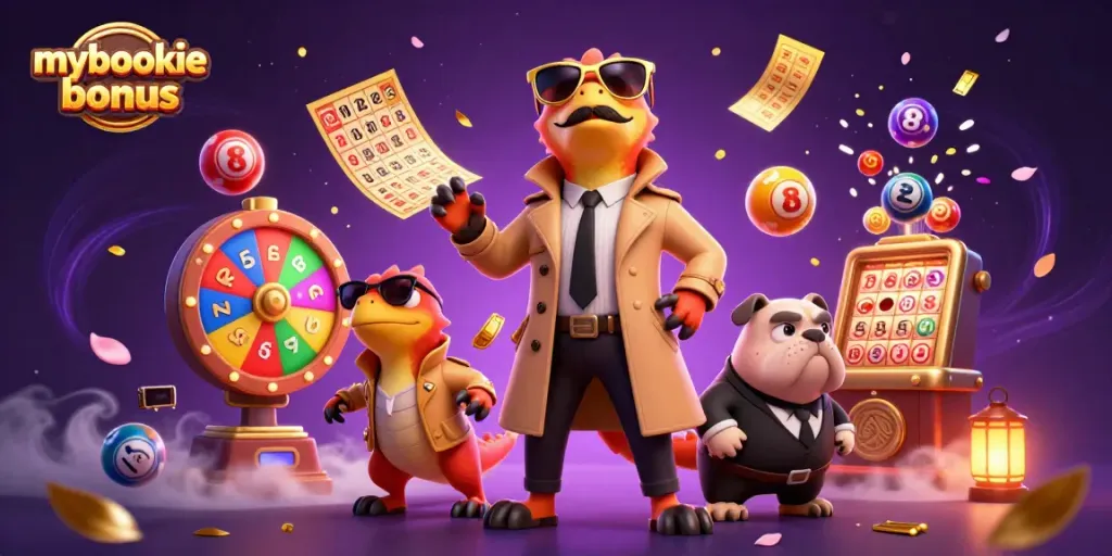 Engage with the thrilling mybookie bonus in a colorful casino illustration featuring raptors in disguise.