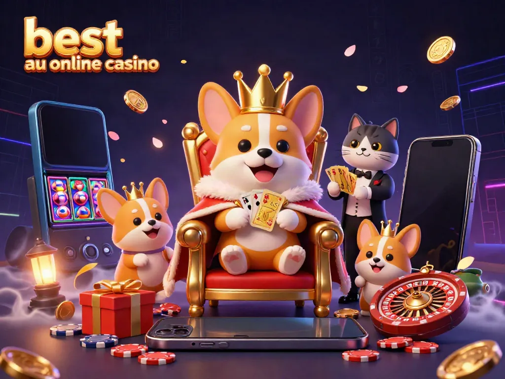 Experience the best au online casino with a lively display of poker, slots, and fun characters.