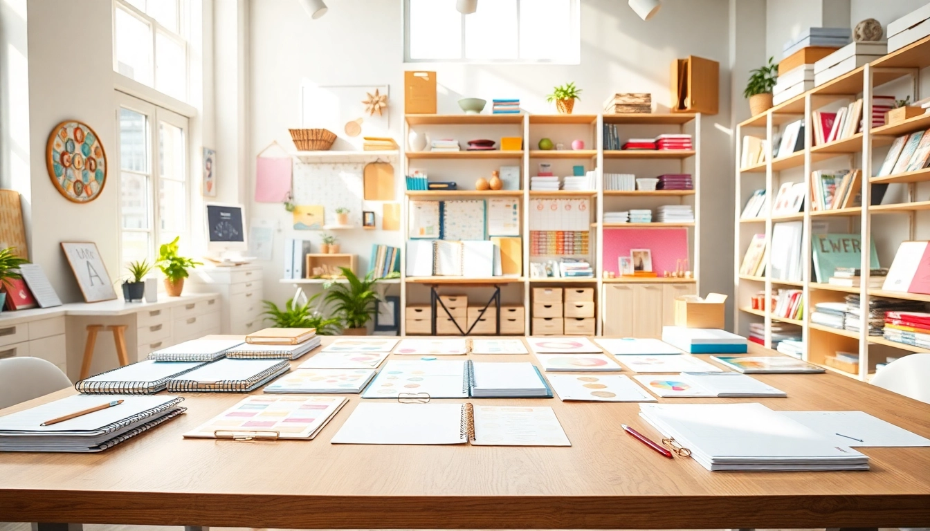 Create Your Perfect Planner with colorful designs in a bright workshop showcasing planner supplies.