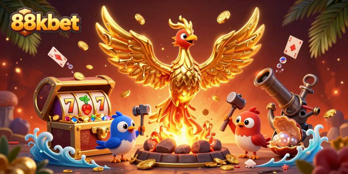 Experience thrilling wins with 88kbet in this vibrant casino-themed illustration
