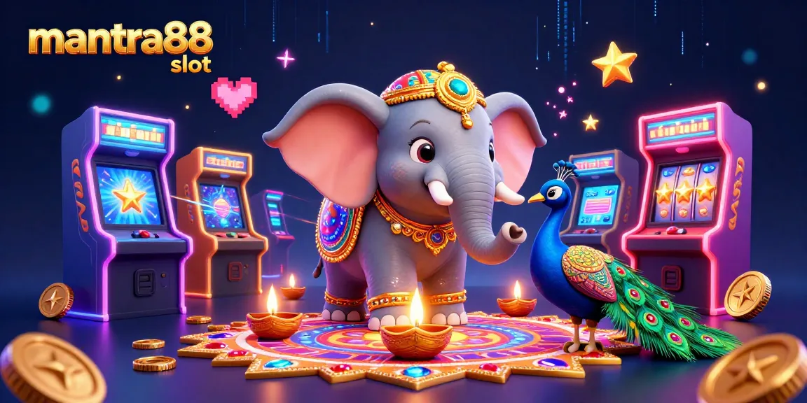 Win big with mantra88 slot, featuring vibrant elephant and peacock amidst 3D casino elements.