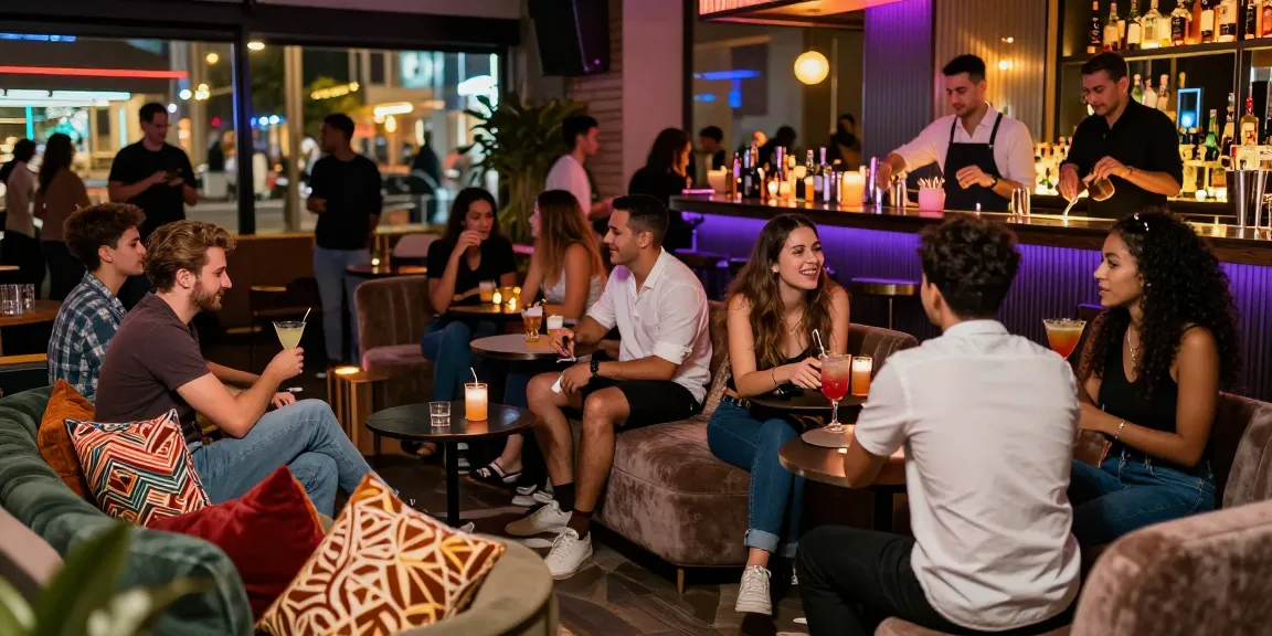 Socializing at a lively 유흥사이트 with cocktails in a trendy lounge