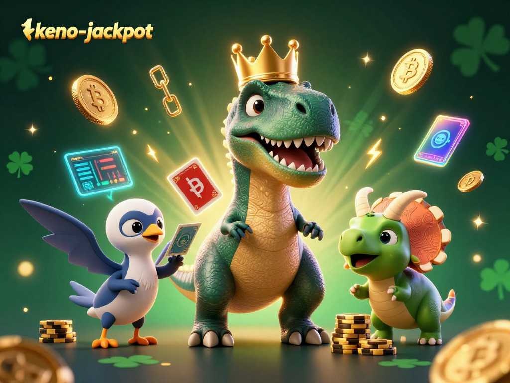 Experience the thrilling keno-jackpot action with cartoon dinosaurs in a vibrant 3D casino scene.