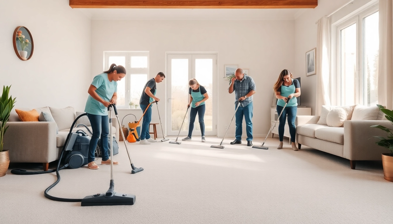 Bond cleaning team diligently cleaning a residential space with attention to detail.