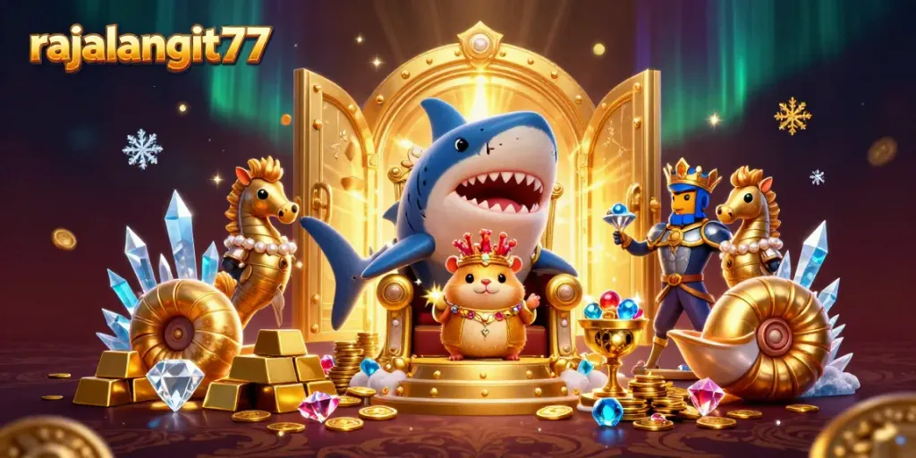 Rasakan keanggunan rajalangit77 dengan raja hamster emas di atas takhta gigi hiu megalodon.