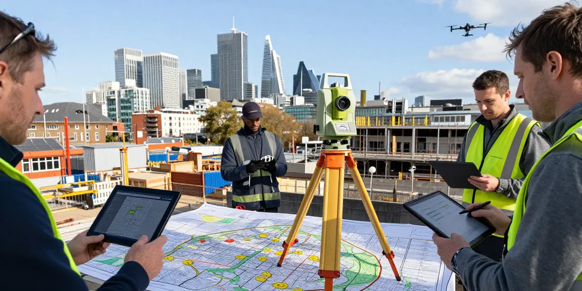 Topographical surveys Surrey and Sussex showcasing a surveyor using advanced equipment in London.