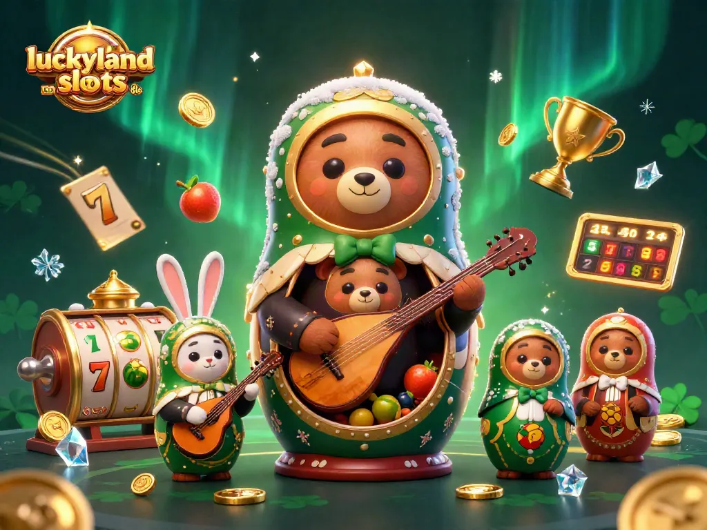 Claim your luckyland slots no deposit bonus with vibrant casino-themed illustration featuring engaging characters and game decor.