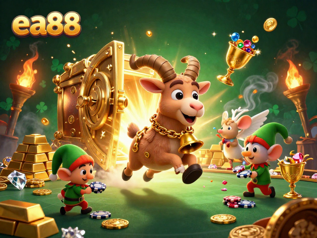 ea88 features a dynamic holiday-horror casino scene with Krampus, an angel mouse, and elf gremlins.