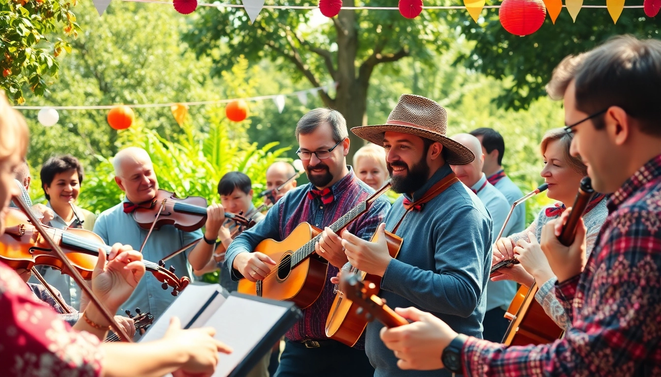 Imagini vibrante cu muzica populara, muzicieni traditionali in natura.