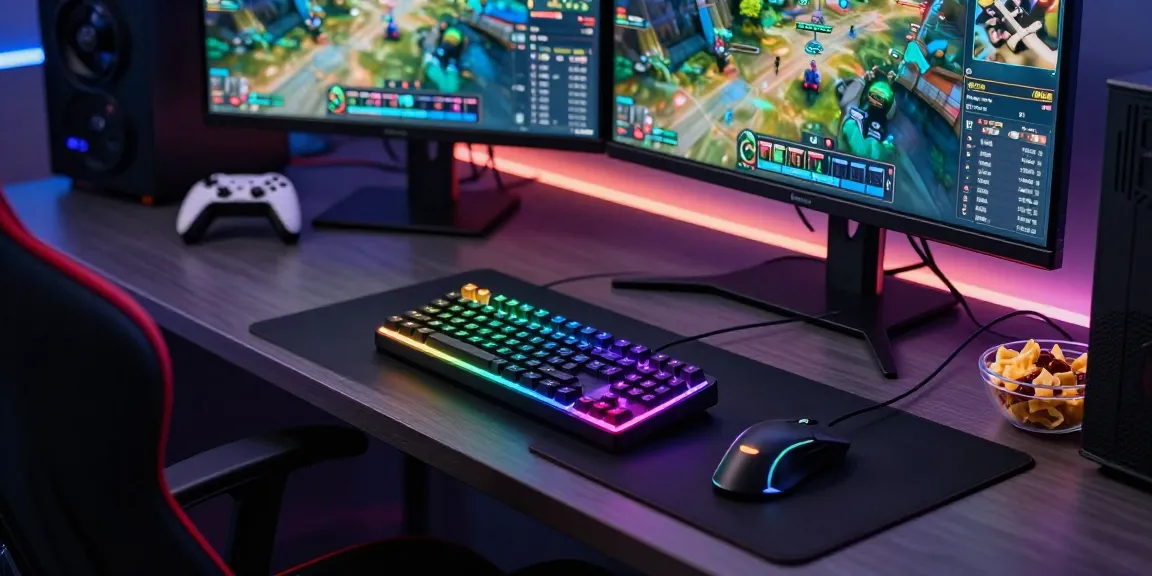 Gamer using fuzzy 60 v2 keyboard in vibrant RGB-lit gaming setup