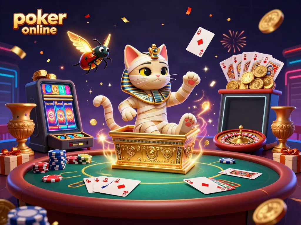 Engage with exhilarating poker online gameplay featuring characters and casino elements in a vibrant 3D scene.