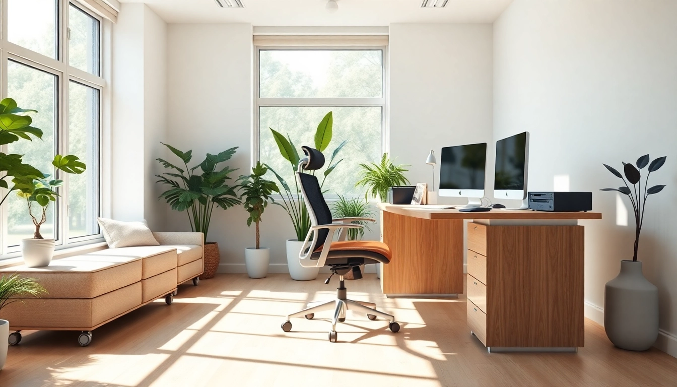 Showcase a modern rental setup with a sleek office design and bright natural lighting.