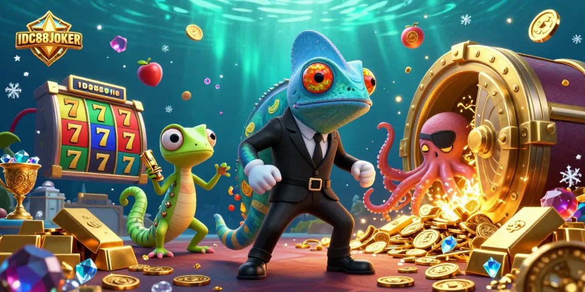 Engage in thrilling slots at IDC88JOKER with a secret agent chameleon, tech gecko, and treasure galore!