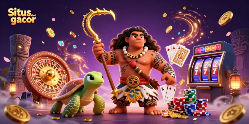 Experience the thrill at Situs slot gacor with vibrant characters and sparkling casino elements.