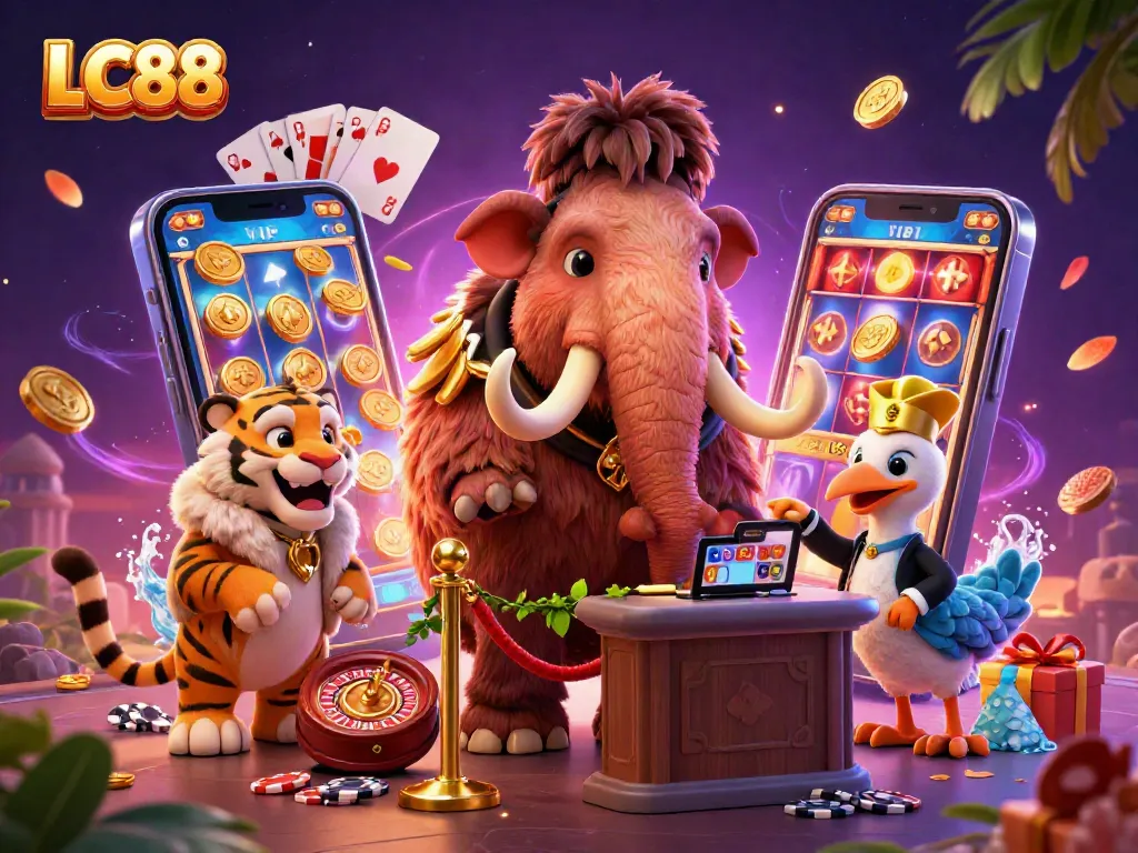 Engage in thrilling gameplay with LC88 at the vibrant casino, showcasing iconic characters and dynamic game elements.