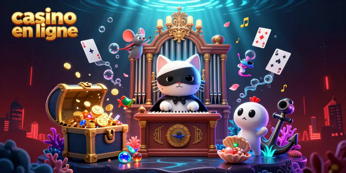 Capturez l'énergie du jeu en ligne avec casino en ligne : chat masqué jouant à l'orgue de casino.
