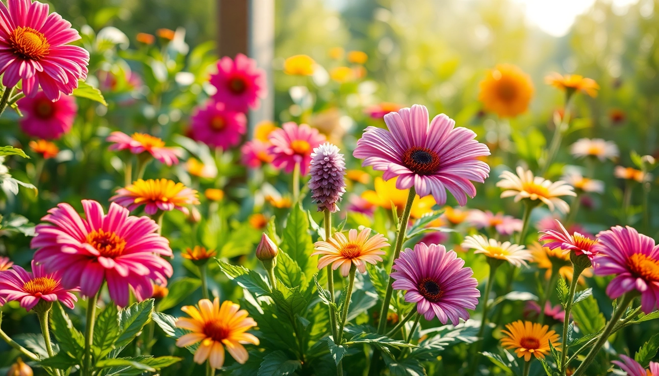 Entdecken Sie die blühende bluetenbande in einem friedlichen Garten mit bunten Blumen.