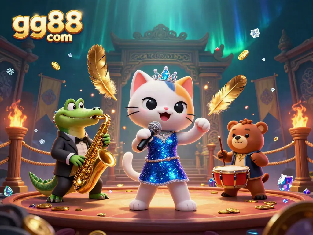 Join the excitement at gg88 com with vibrant casino characters in a dynamic 3D scene.