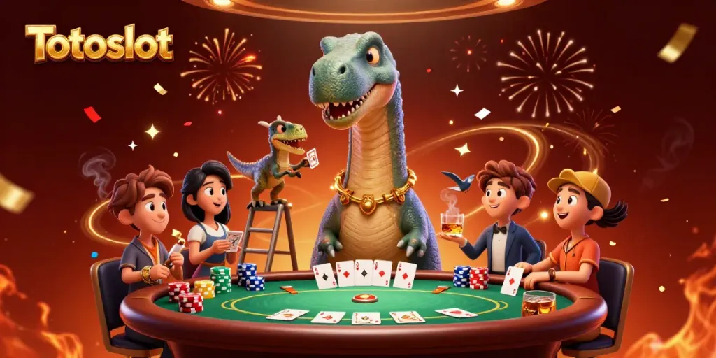 Memenangkan permainan di Totoslot dengan dino dan kartu yang menghibur.