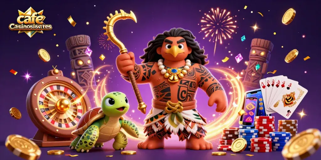 Win big at cafecasinosistersites with vibrant 3D casino characters celebrating among golden coins and poker chips.