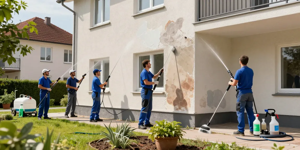 Professionelle Fassadenreinigung in Ludwigsau zeigt Reinigungsteam bei der Arbeit, Reinigung Ludwigsau.