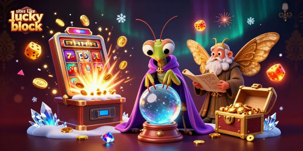 Experience the best sites like lucky block with an engaging 3D casino scene featuring vibrant characters and dynamic elements.