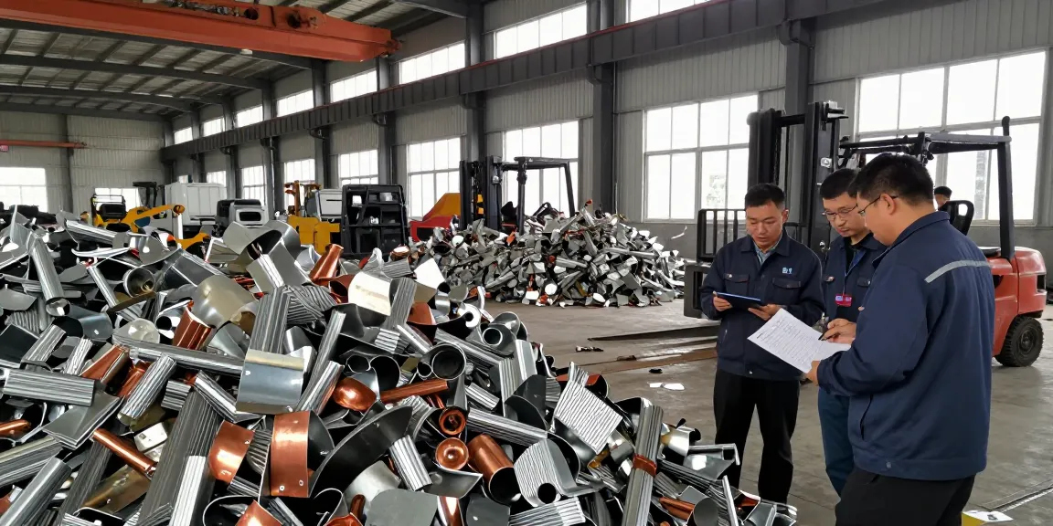 Pemeriksaan logam bekas merkuri di https://www.scrapsolutionplace.com/ dengan pekerja memeriksa logam berkualitas tinggi.
