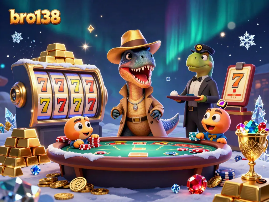 Experience thrilling wins at bro138 with vibrant casino characters and dazzling slot elements.
