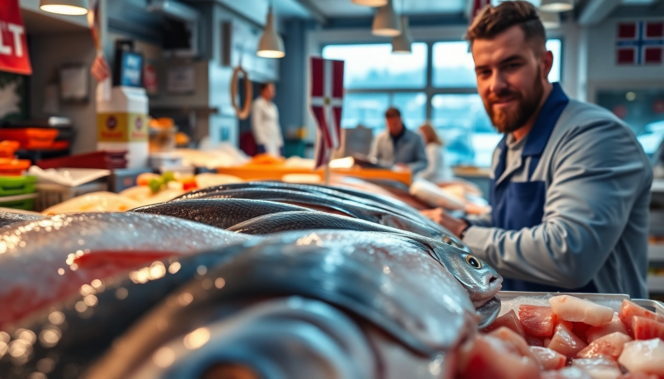 Seafood exporter Norway showcasing fresh fish in a vibrant market for quality seafood.