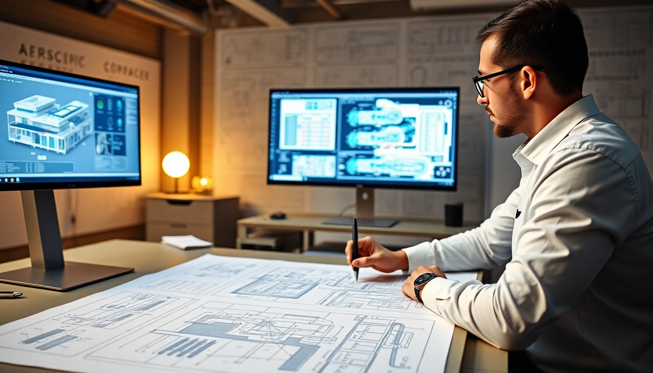 Engineer analyzing Plant 3D isometrics in a detailed workspace, showcasing precision and technology.
