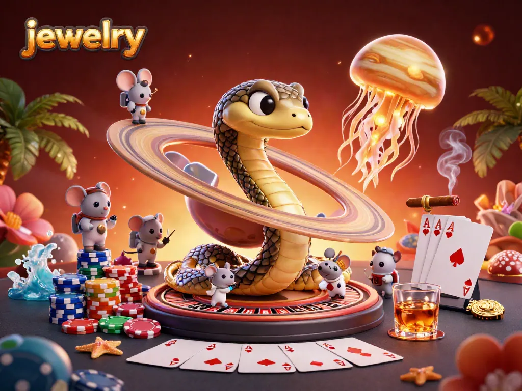 Engage with stunning jewelry as astronaut mice bet on Saturn's rings in a cosmic casino.