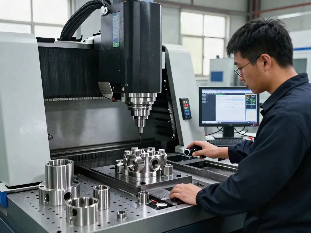 Precision cnc machined stainless steel parts being created in a modern workshop.