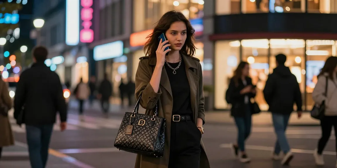 Gái gọi đang giao tiếp trên phố đêm, phong cách thời trang hiện đại và ánh đèn neon thú vị.