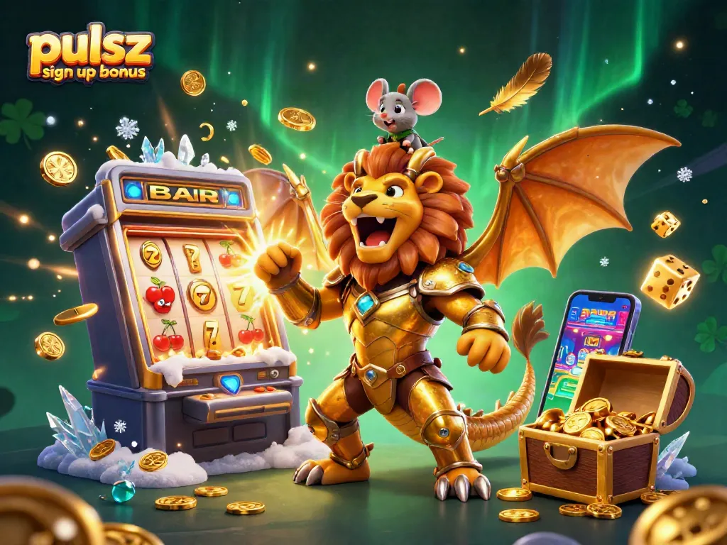 Engage in the pulsating excitement of the pulsz sign up bonus featuring a roaring chimera and dynamic casino elements.