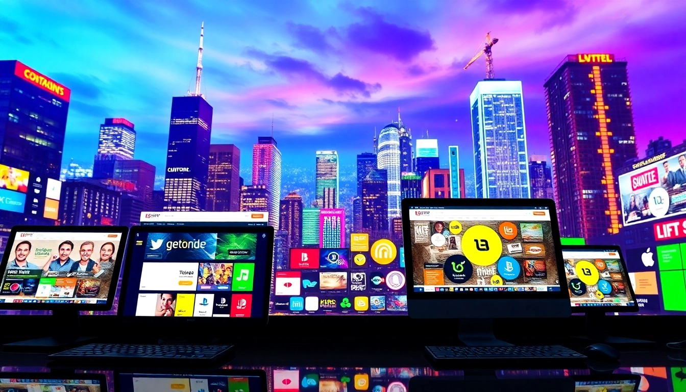 Visual concept of the million dollar homepage demonstrating colorful ads and a vibrant skyline.